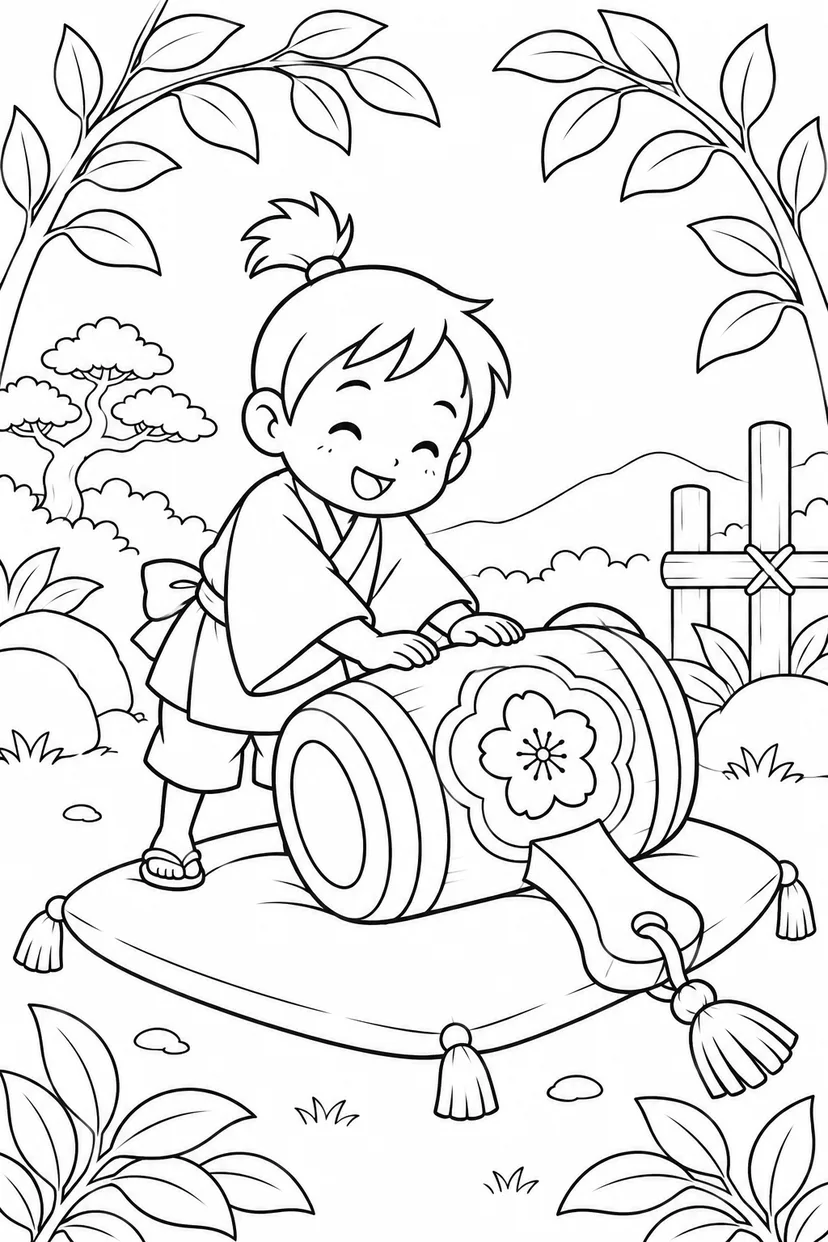 一寸法師・打ち出の小槌にありがとうの塗り絵