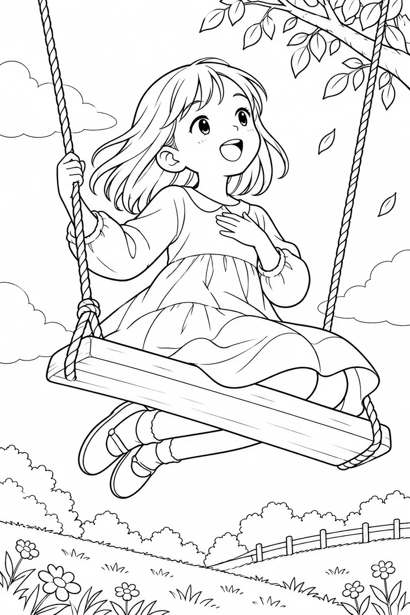 ブランコの歌声の塗り絵