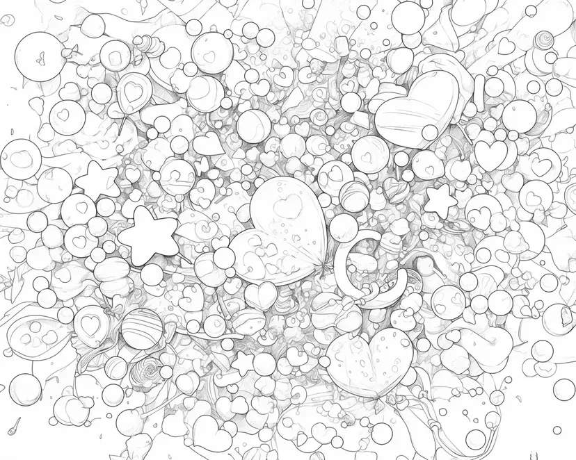 A World of Floating Hearts and Stars coloring page