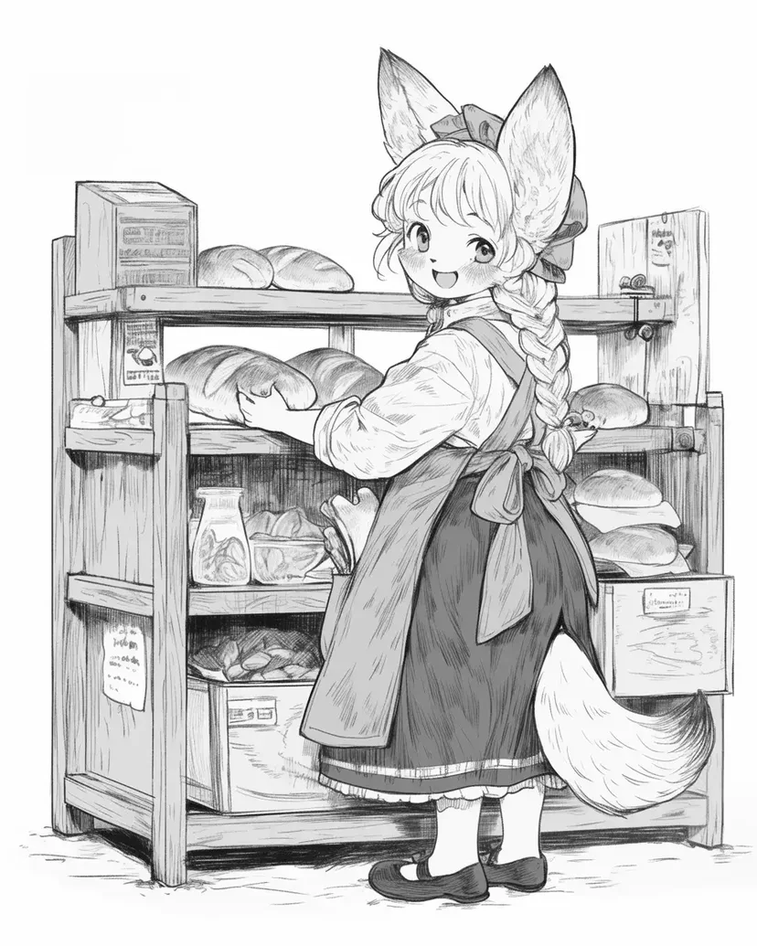Fox Girl in a Bakery coloring page