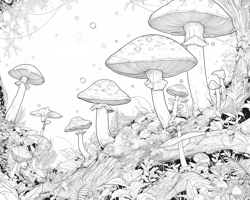Desenho de Floresta de Cogumelos Gigantes para colorir