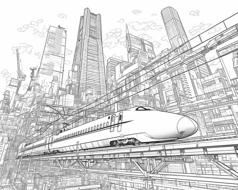 未来都市の新幹線の塗り絵