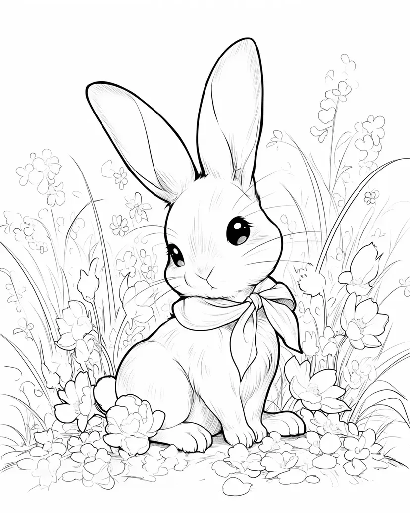 花畑のうさぎの塗り絵