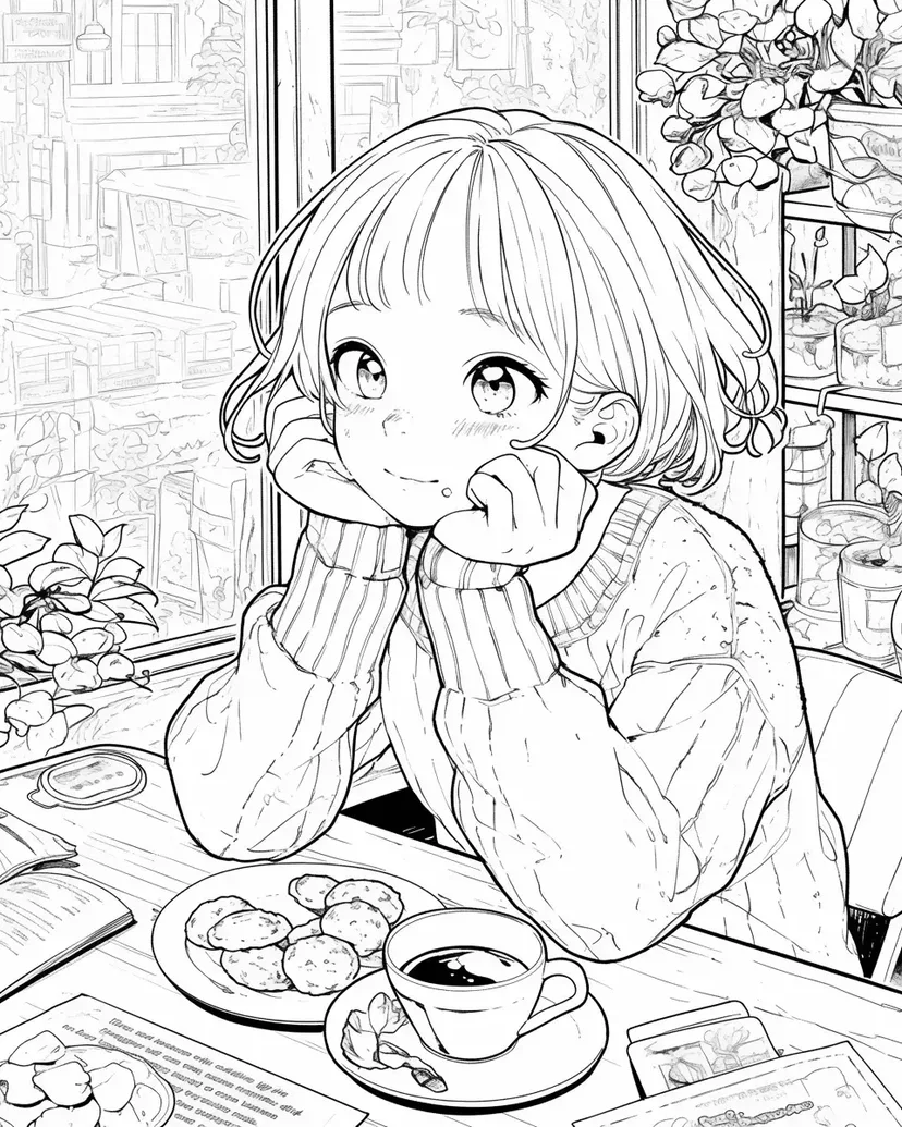 Dibujo de Un Momento en el Café para colorear