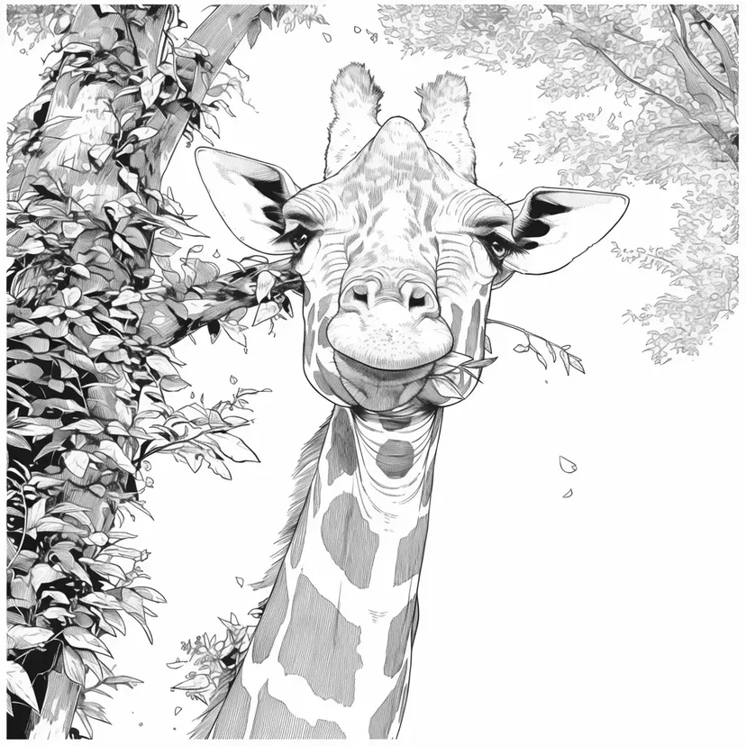 Dibujo de Jirafa Relajada en el Bosque para colorear