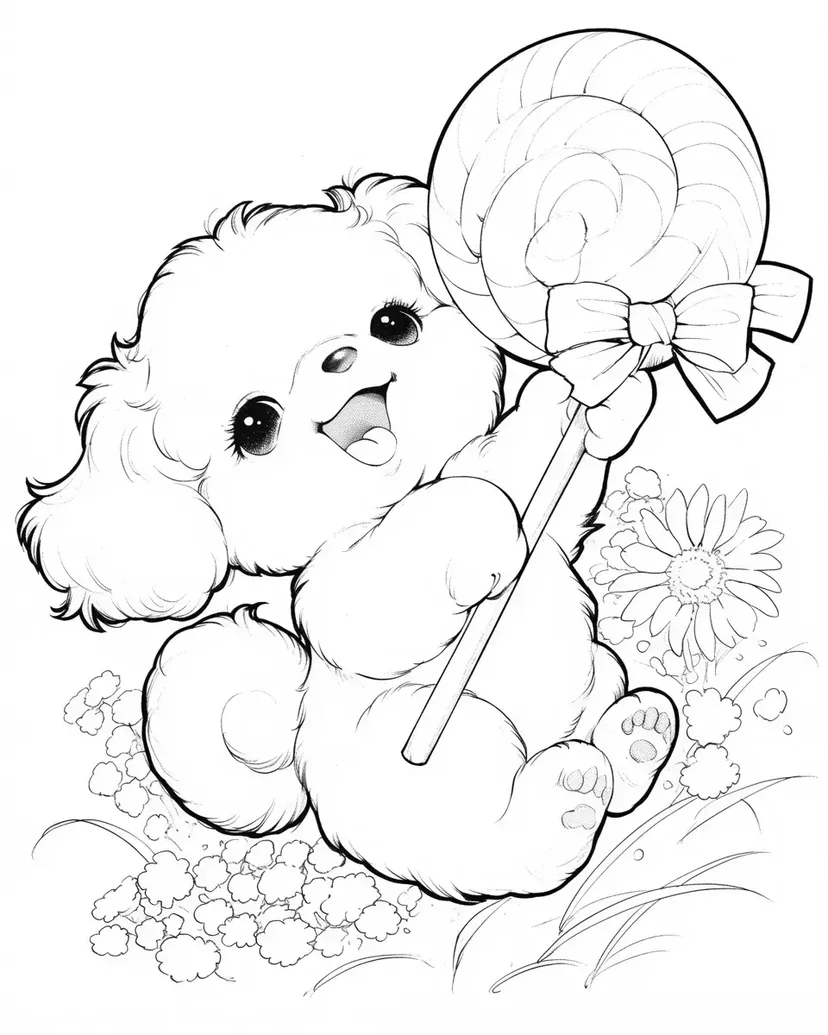 Puppy with a Candy coloring page