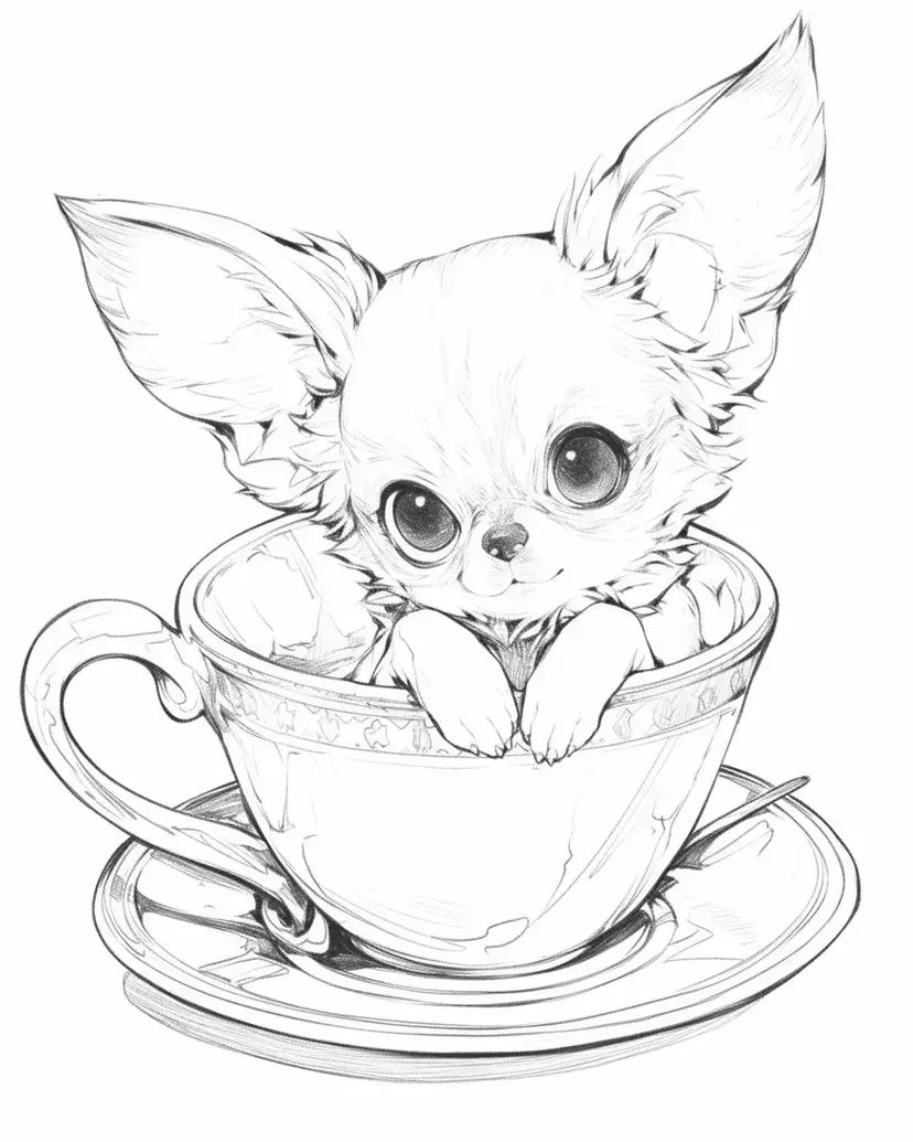 Desenho de Chihuahua em uma Xícara para colorir