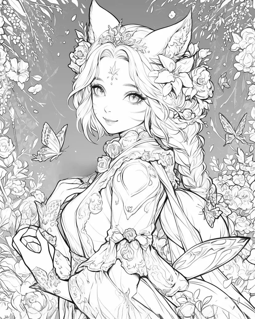 妖精の庭園の塗り絵