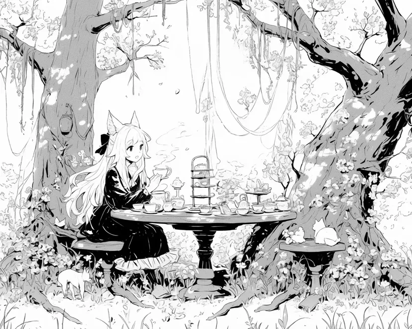Desenho de Festa do Chá na Floresta para colorir