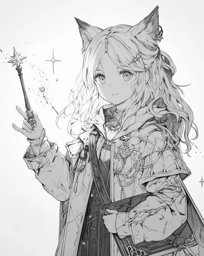 Dibujo de Chica Mágica con Varita Estrella para colorear