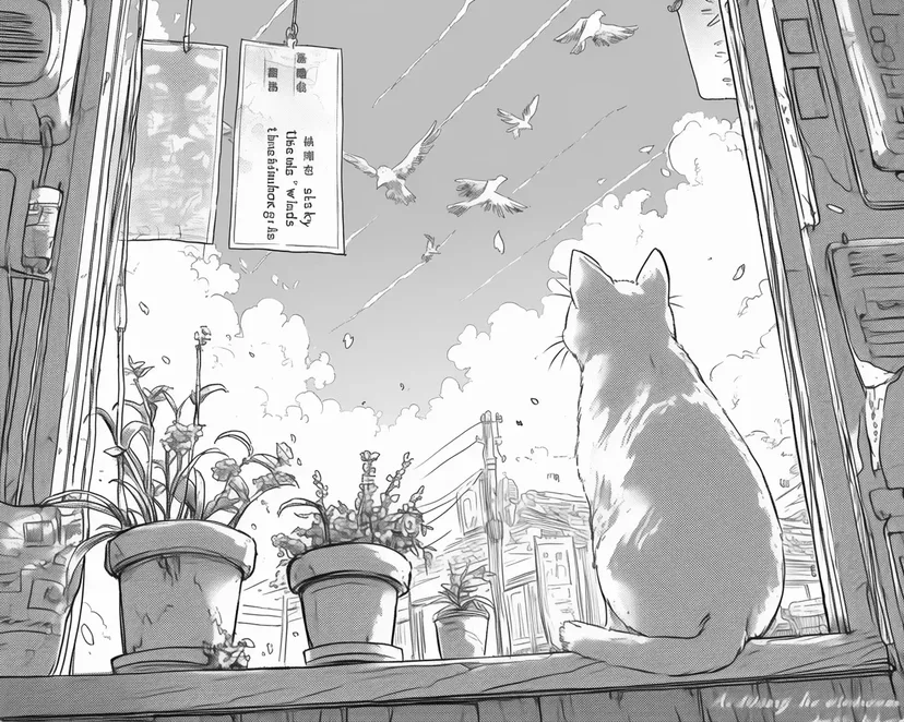 Dibujo de Gato en la Ventana para colorear
