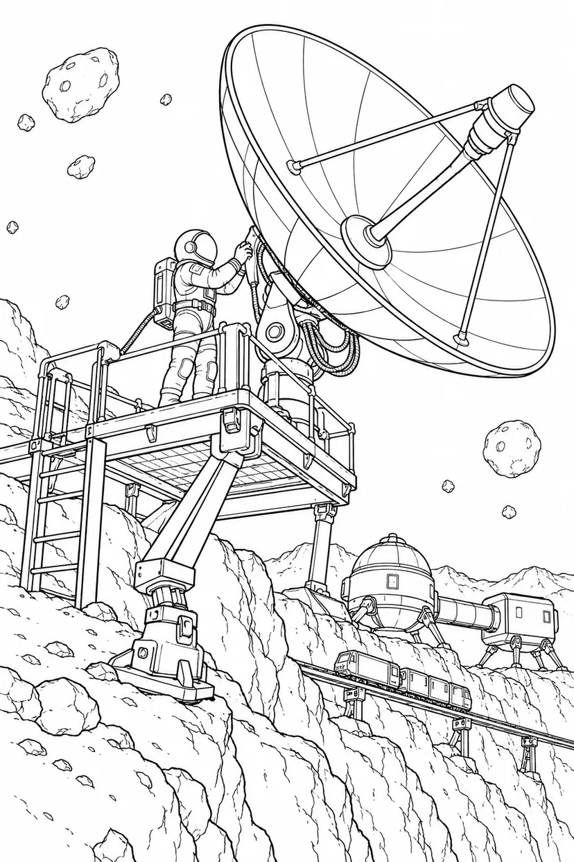 小惑星の岩山基地：通信アンテナの点検の塗り絵