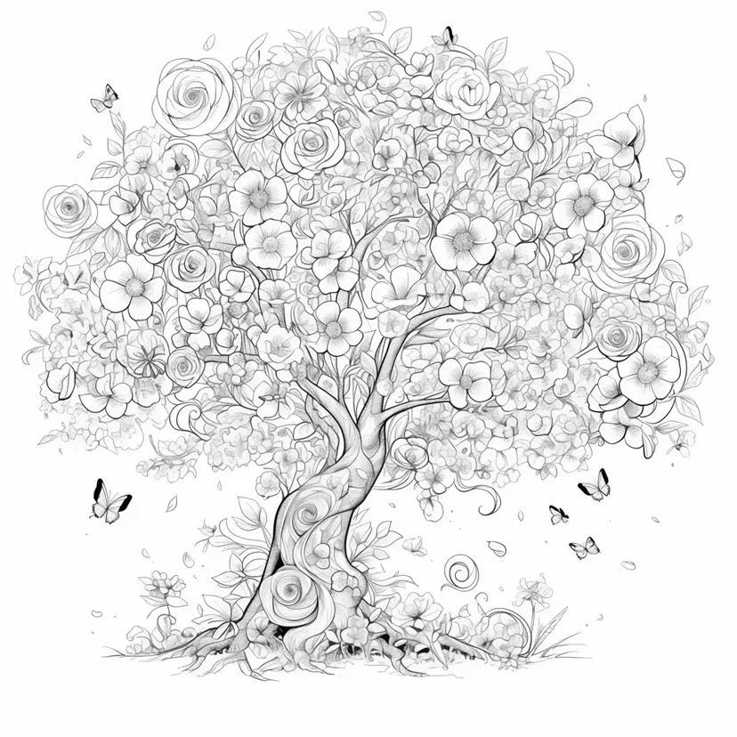 Dibujo de Árbol de Flores de Ensueño para colorear