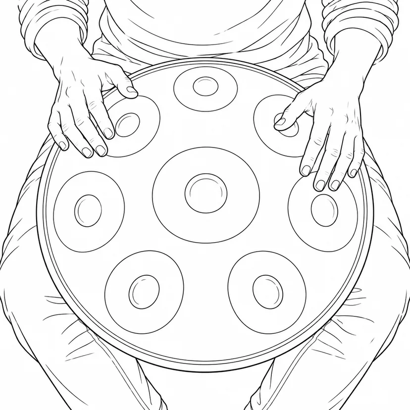 Dibujo de Handpan sobre las rodillas para colorear