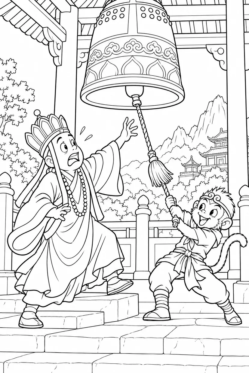 どたばた西遊記：三蔵と朝の鐘の塗り絵