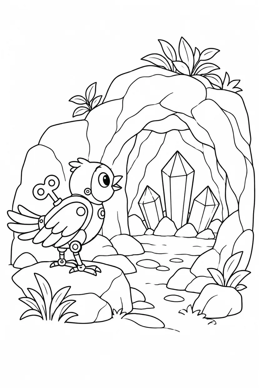 歯車の鳥と水晶の洞窟の塗り絵