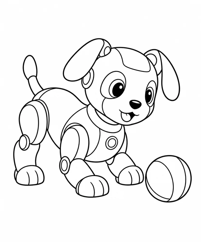 犬型ロボットとボールの塗り絵