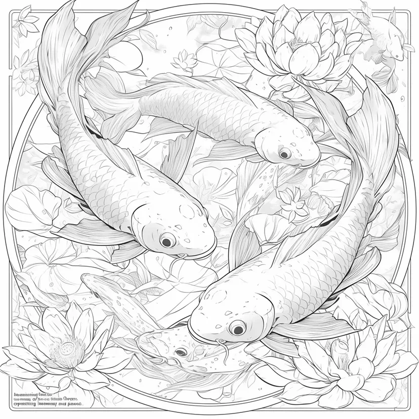 Gambar mewarnai Koi di Kolam