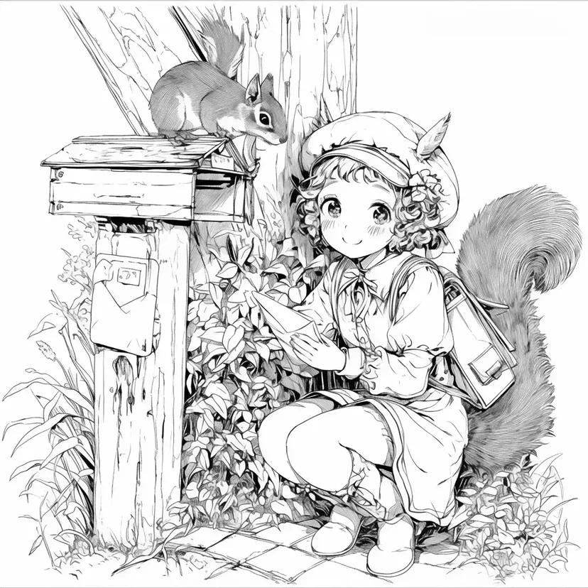 Coloriage Aventure avec l'Écureuil et le Courrier