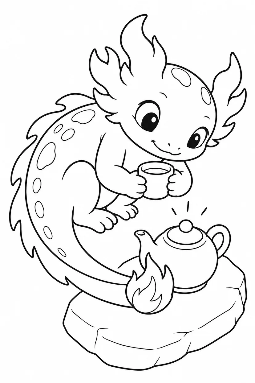 サラマンダーのお茶じかんの塗り絵