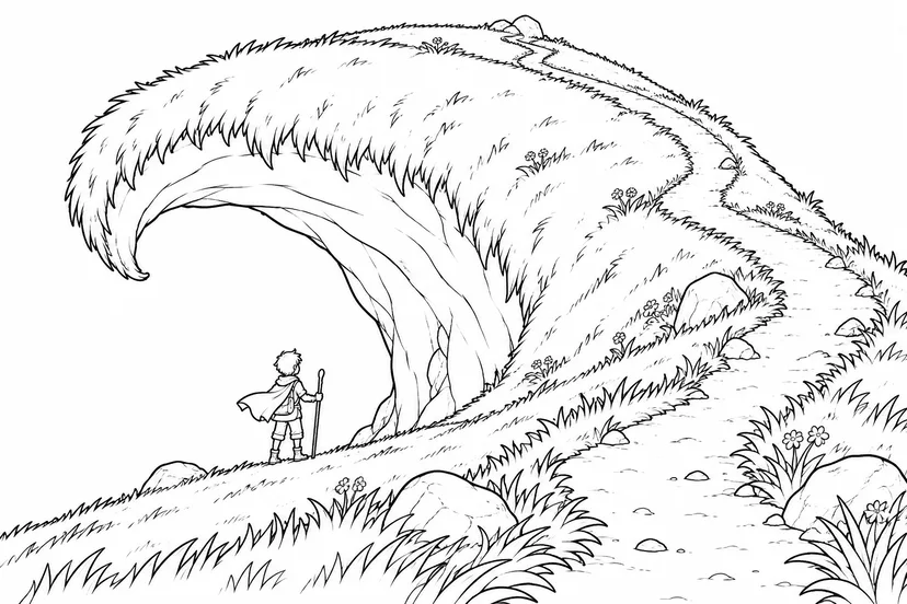 波の形に固まった丘の塗り絵