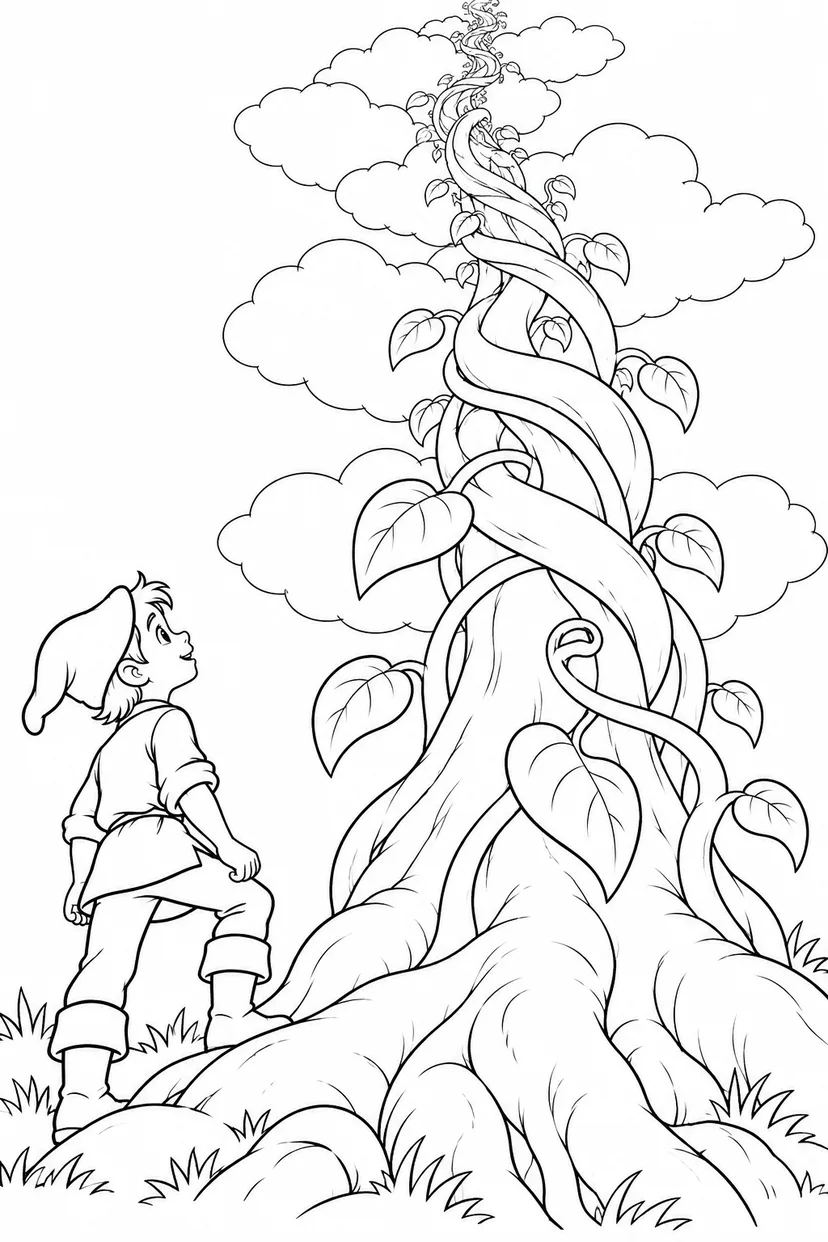 Jack and the Beanstalk・Heartwarming — The beanstalk reaching the sky coloring page