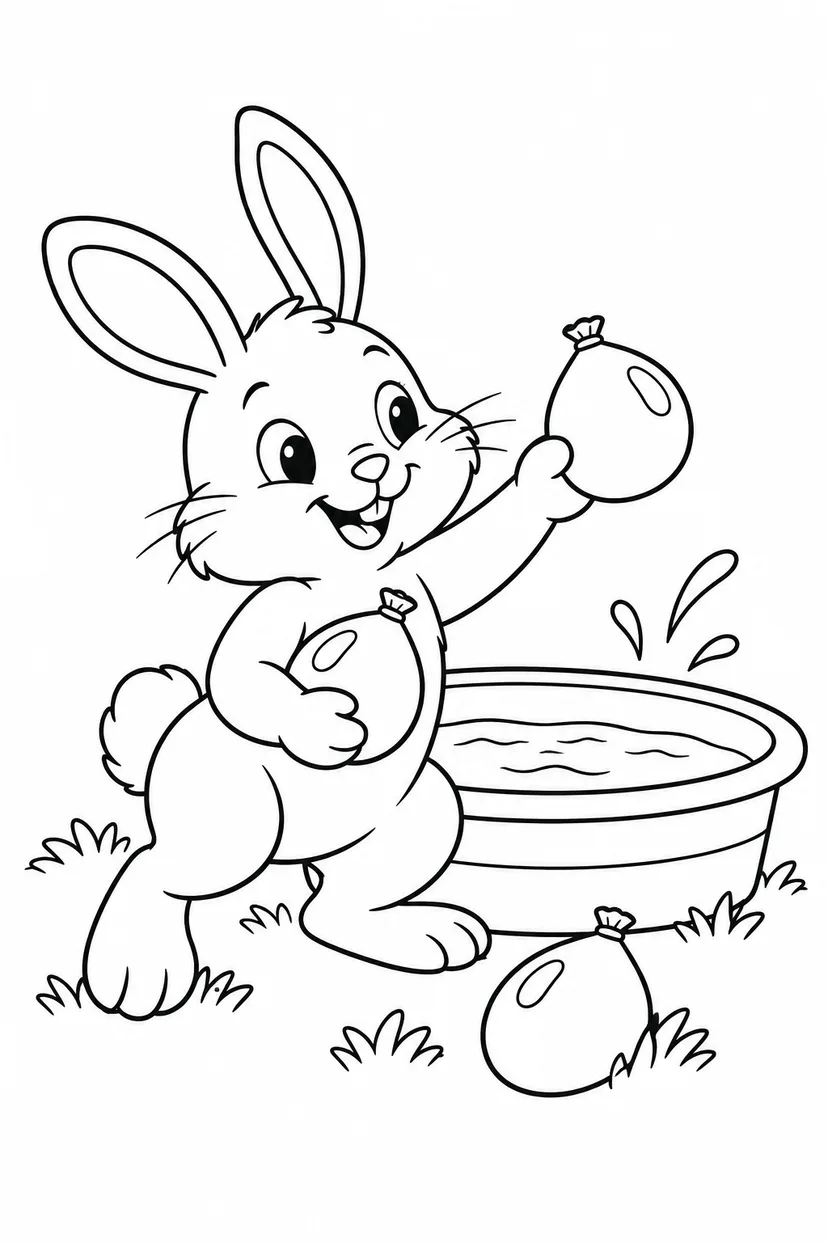 うさぎの水ふうせんの塗り絵