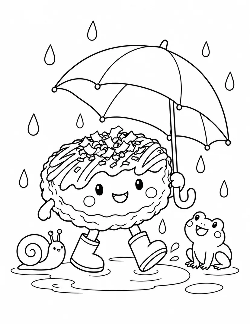 お好み焼きの雨の日の塗り絵