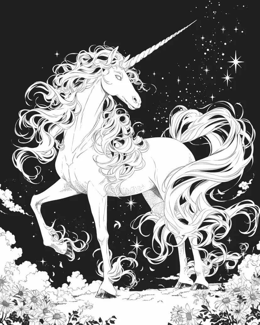 星空のユニコーンの塗り絵