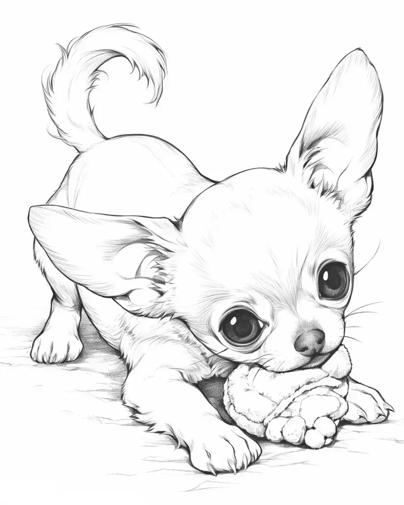 Dibujo de Chihuahua Jugando con un Juguete para colorear