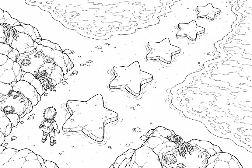 引き潮で現れる星の道の塗り絵