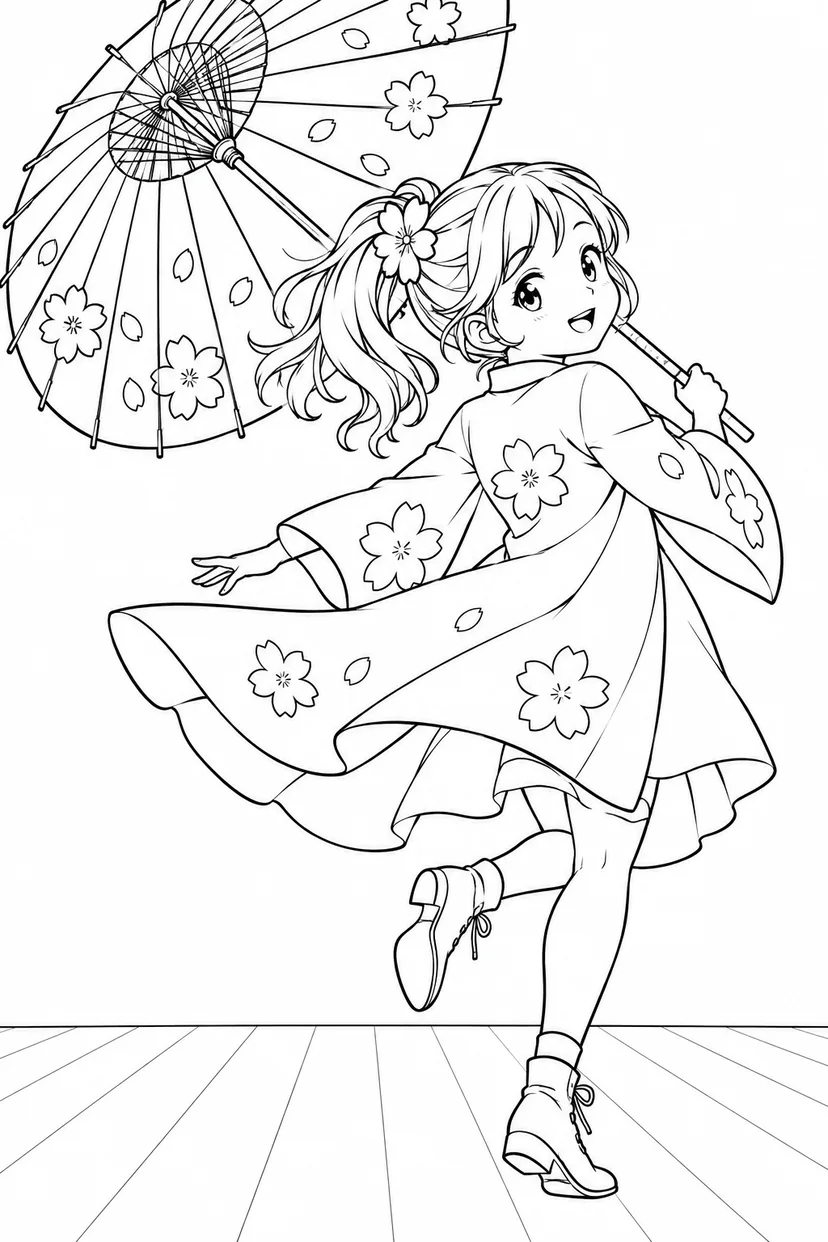 パラソルくるりの塗り絵