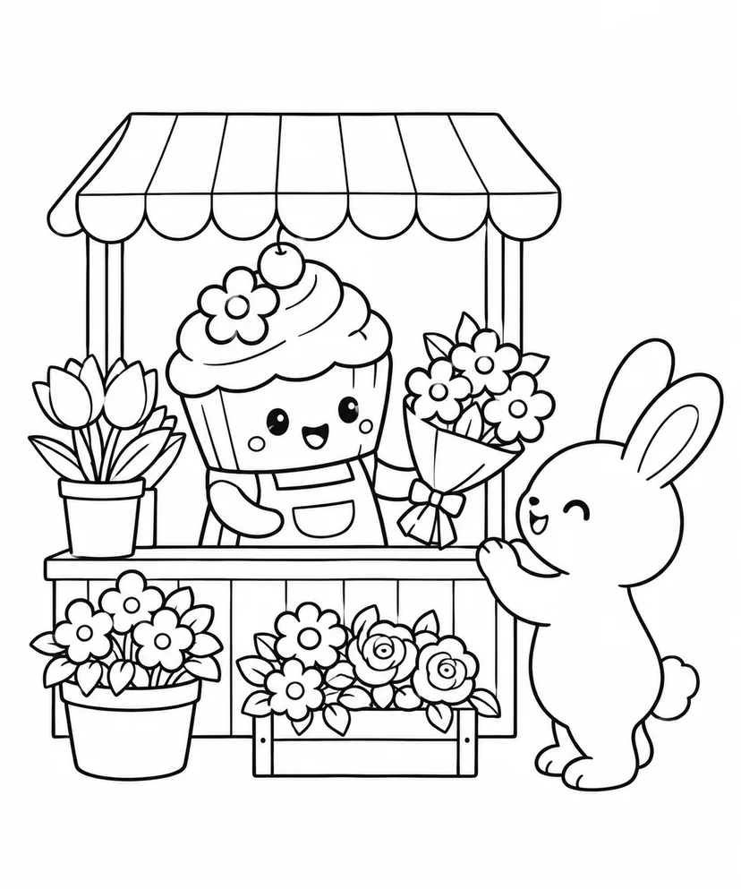 カップケーキのお花屋さんの塗り絵