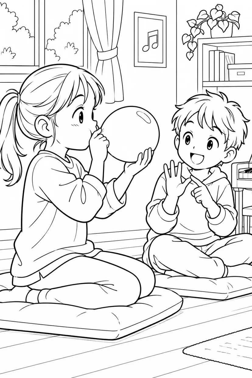 風船で発声れんしゅうの塗り絵