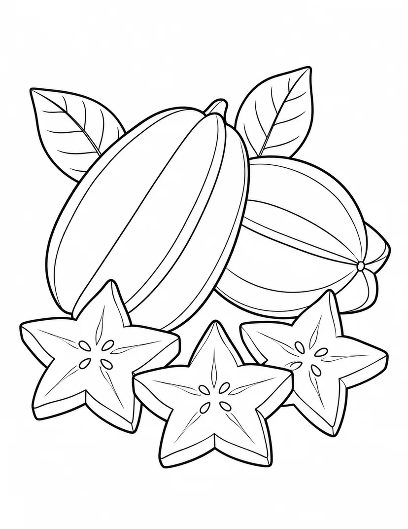 星のかたちのスターフルーツの塗り絵
