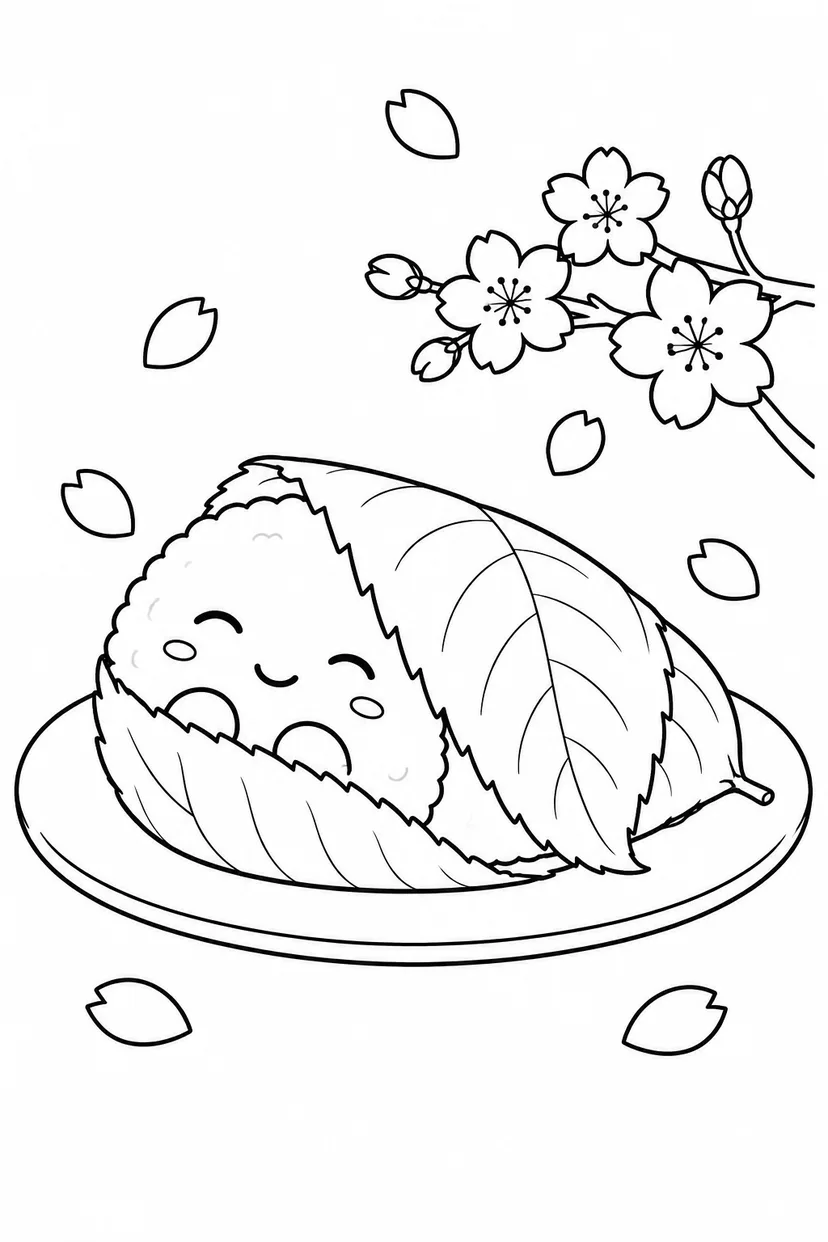 桜餅の葉っぱのふとんの塗り絵