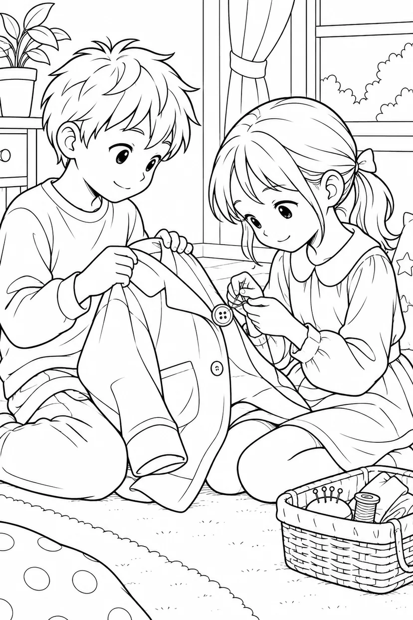 衣装のボタンをお直しの塗り絵
