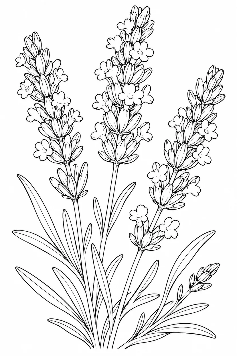 観察スケッチ：ラベンダーの花穂の塗り絵