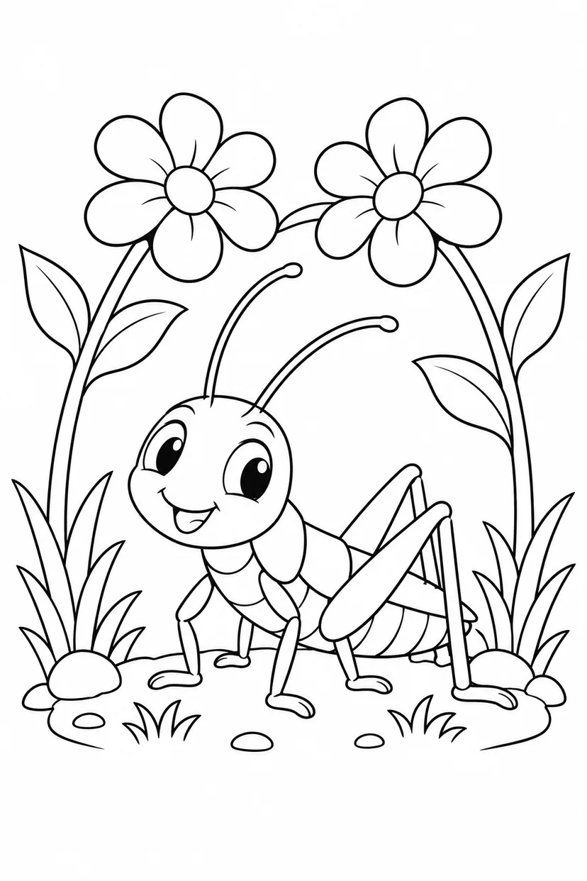 コオロギと花のトンネルの塗り絵