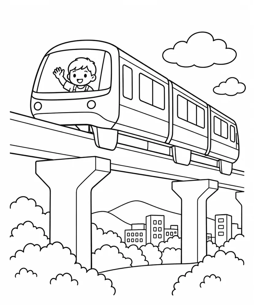 モノレールと高架の塗り絵