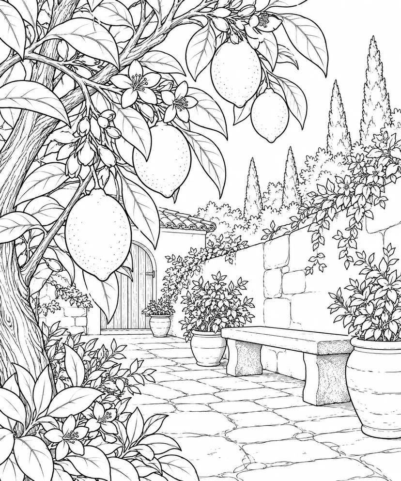 自然のひとこま：レモンの花と実の塗り絵