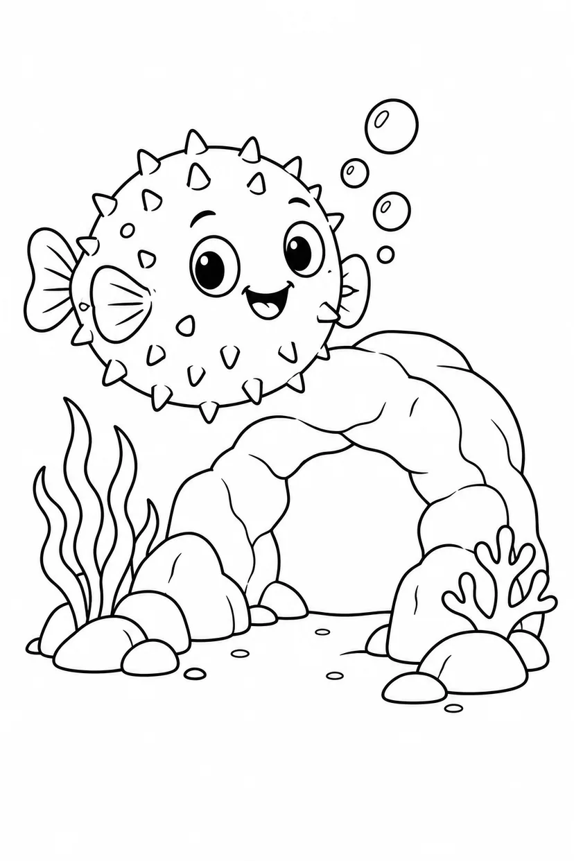 フグと海のトンネルの塗り絵