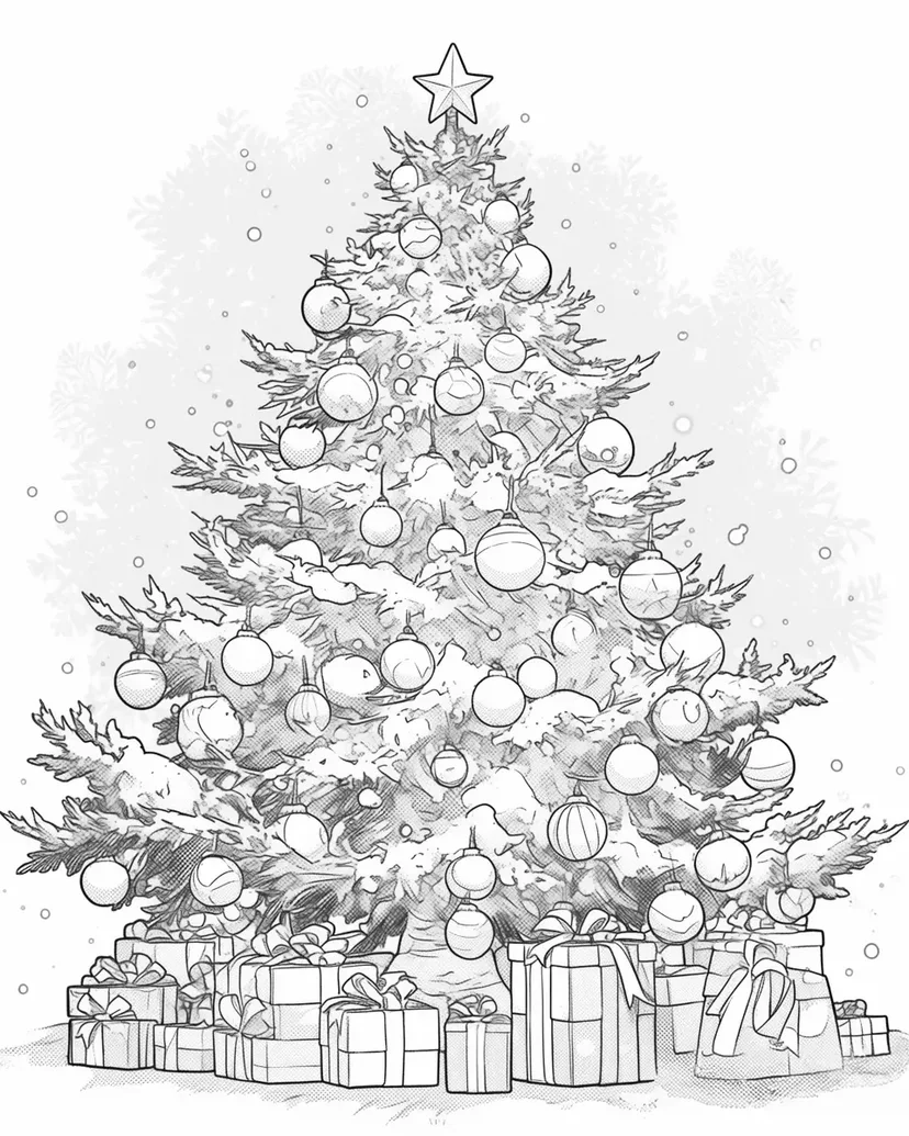 クリスマスツリーの輝きの塗り絵