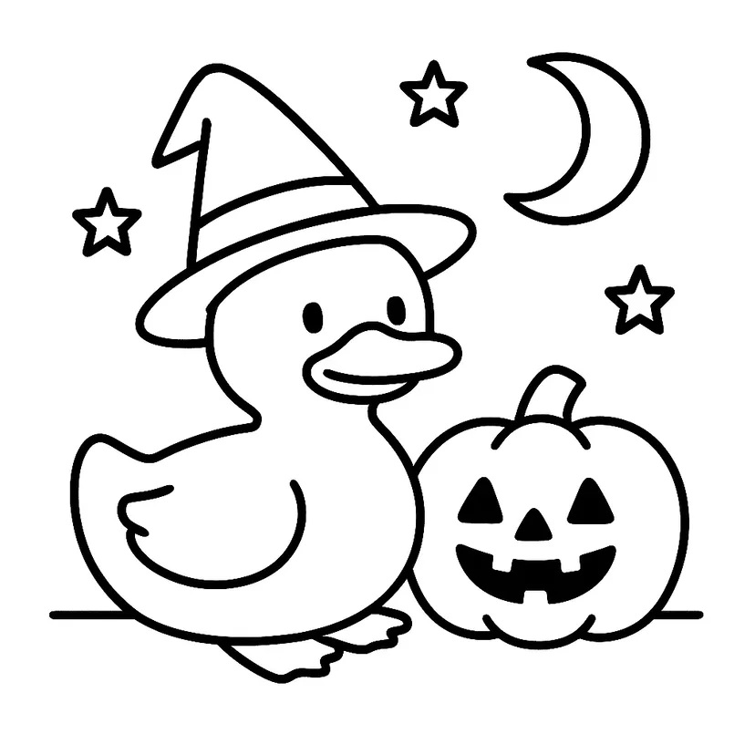 Dibujo de Pato Mago y Calabaza de Halloween para colorear