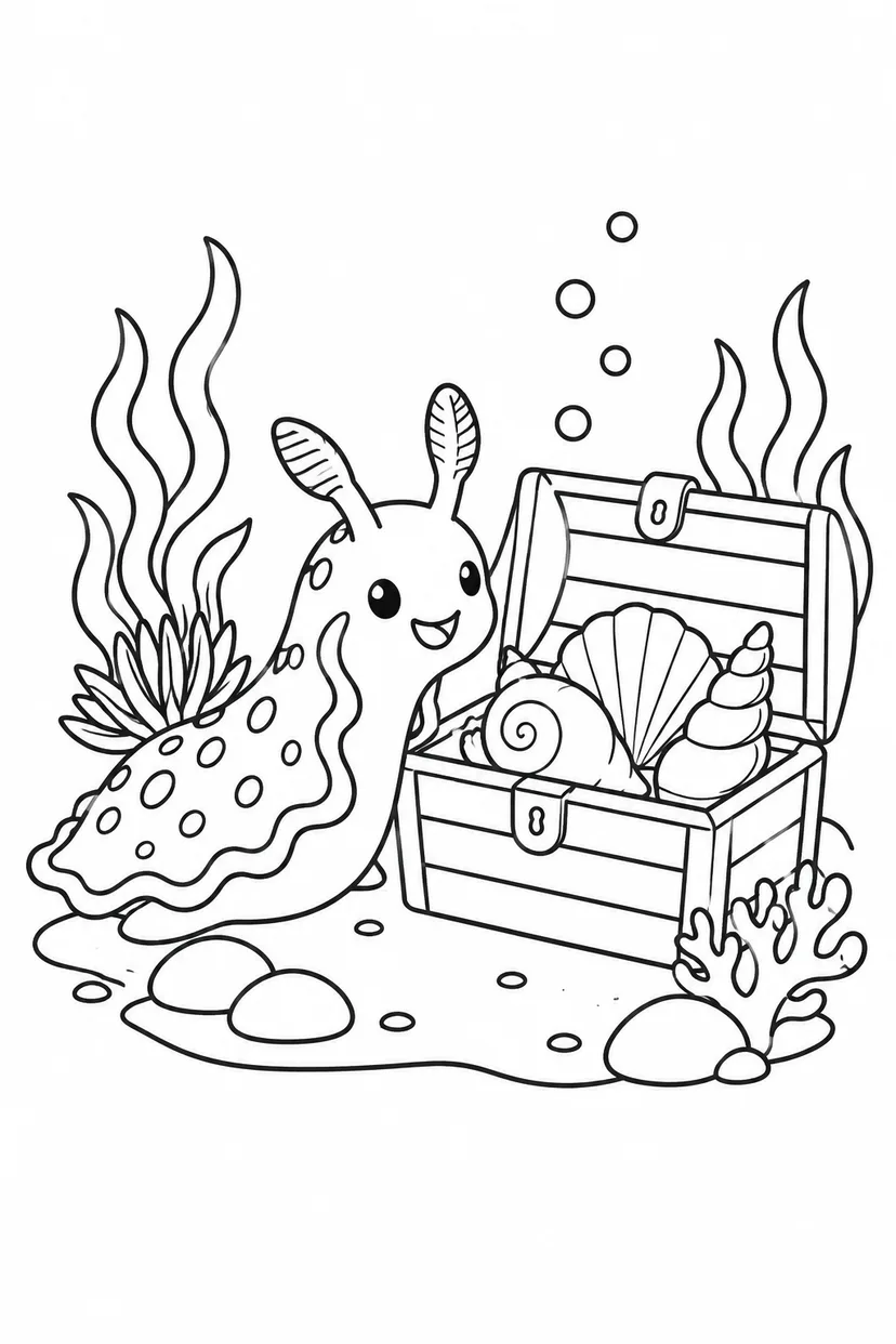 ウミウシと宝箱の塗り絵