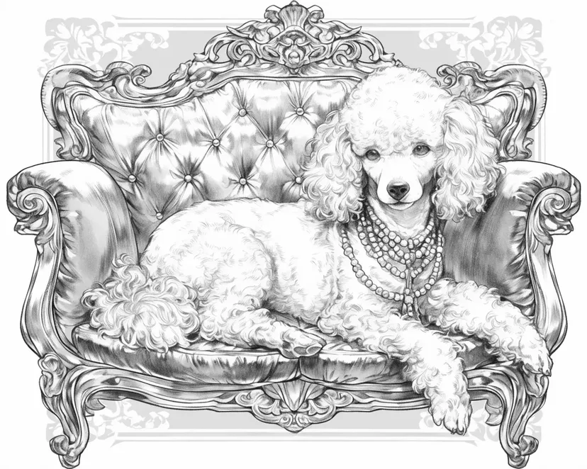 Dibujo de Caniche en un Sofá Lujoso para colorear