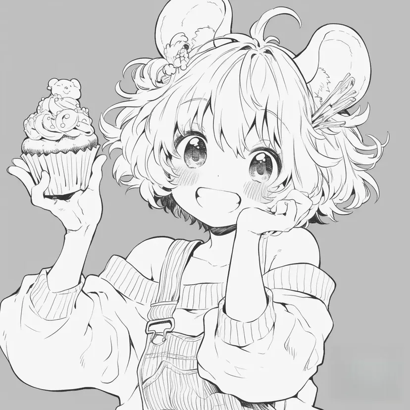 Mouse Girl Holding a Cupcake coloring page