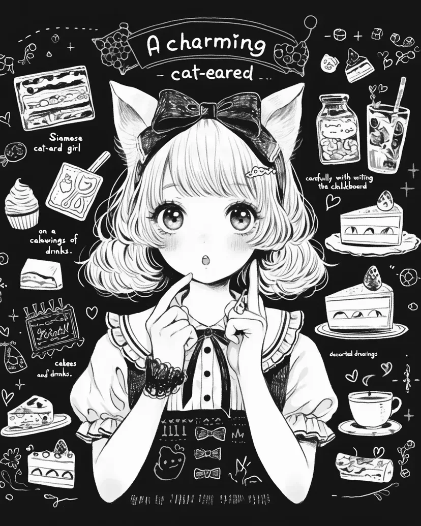 迷人的猫耳女孩涂色页