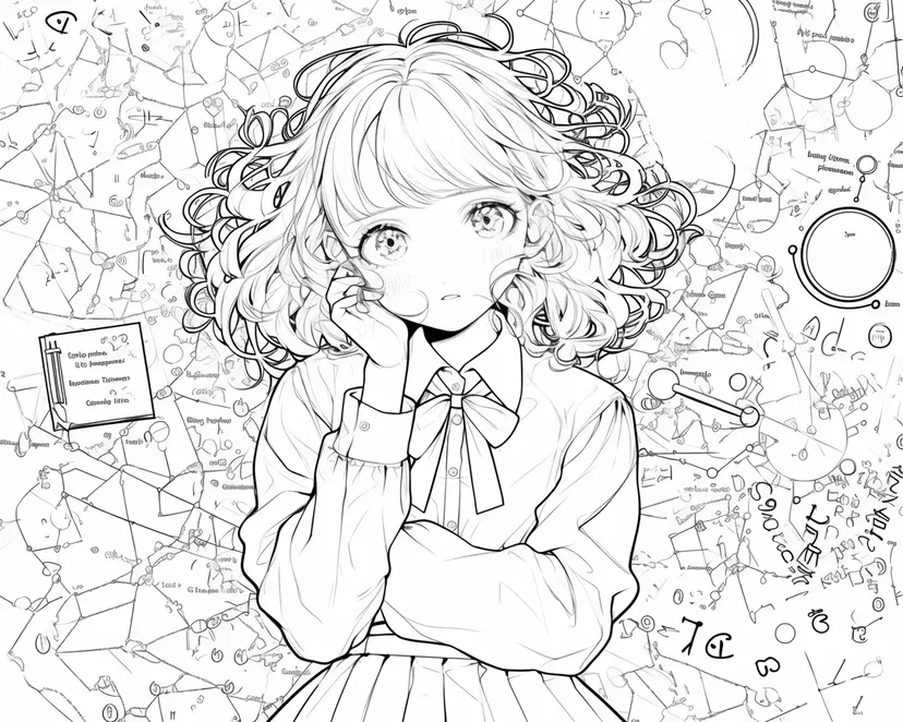 数式に囲まれた少女の塗り絵