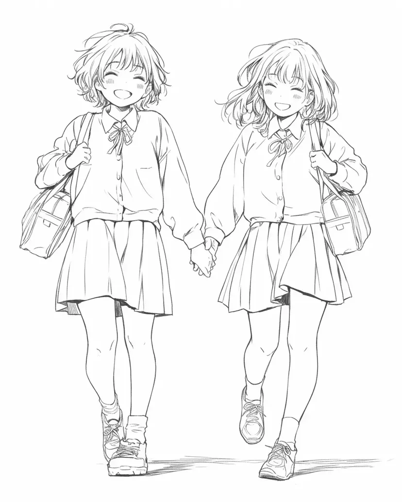 Walking to School with Best Friends coloring page